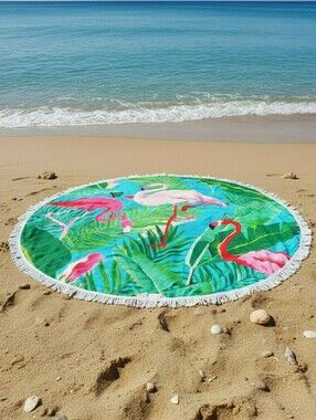 🆕️Tropical Flamingo Print Round Beach Towel